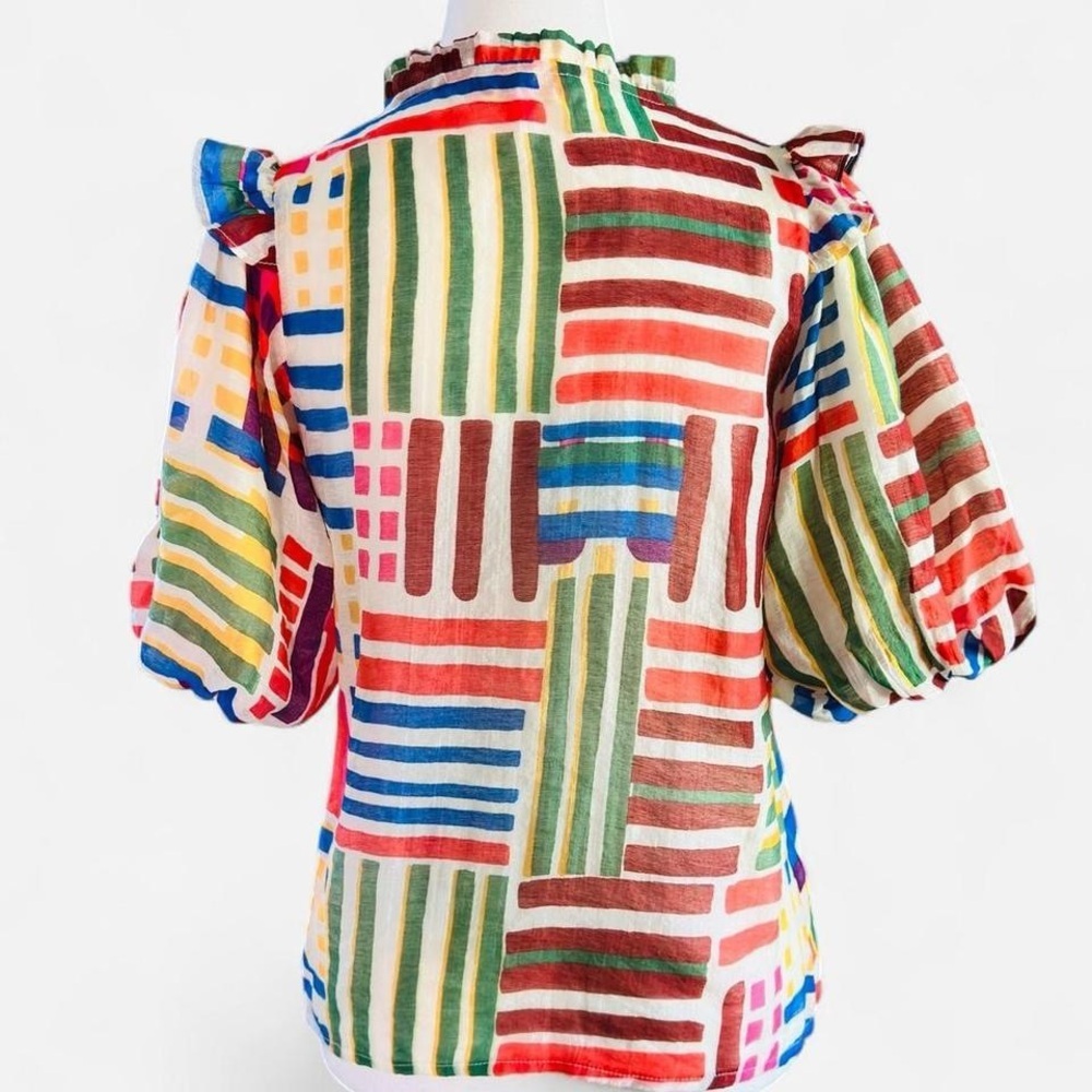 THML Abstract Print Ruffle Sleeve Blouse XS - Picture 3 of 7